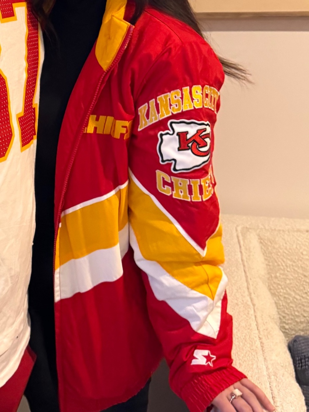 Men's Kansas City Chiefs Starter Red Captain Satin Varsity Jacket - Small